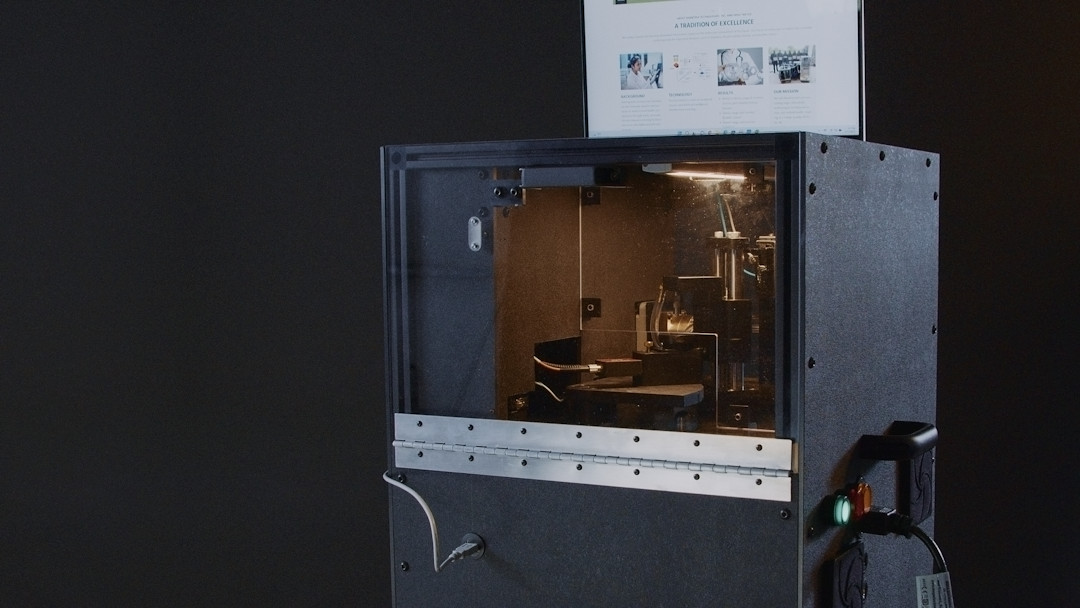 Still frame of equipment for a liquid analysis company.